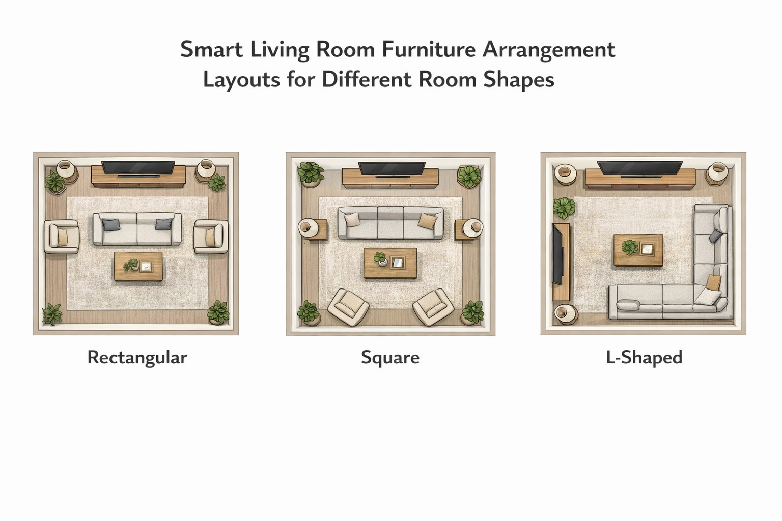 Smart living room furniture arrangement layouts for different room shapes