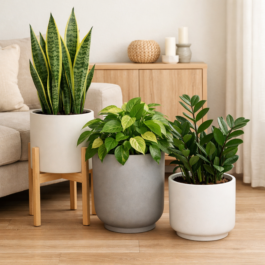 Low maintenance indoor plant bundle with snake plant pothos and ZZ plant