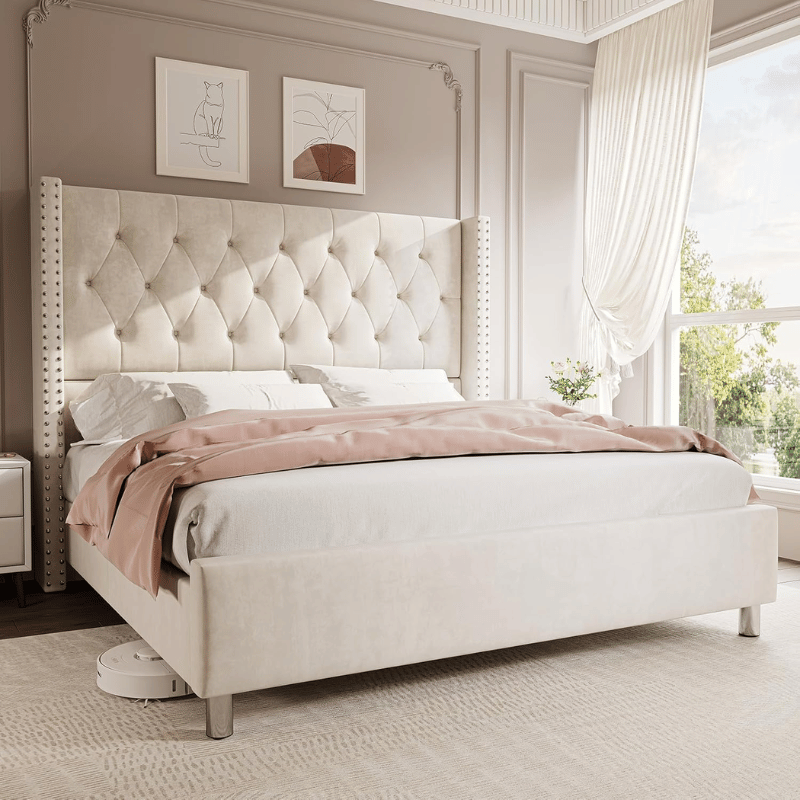 Velvet Tufted Upholstered Bed Frame