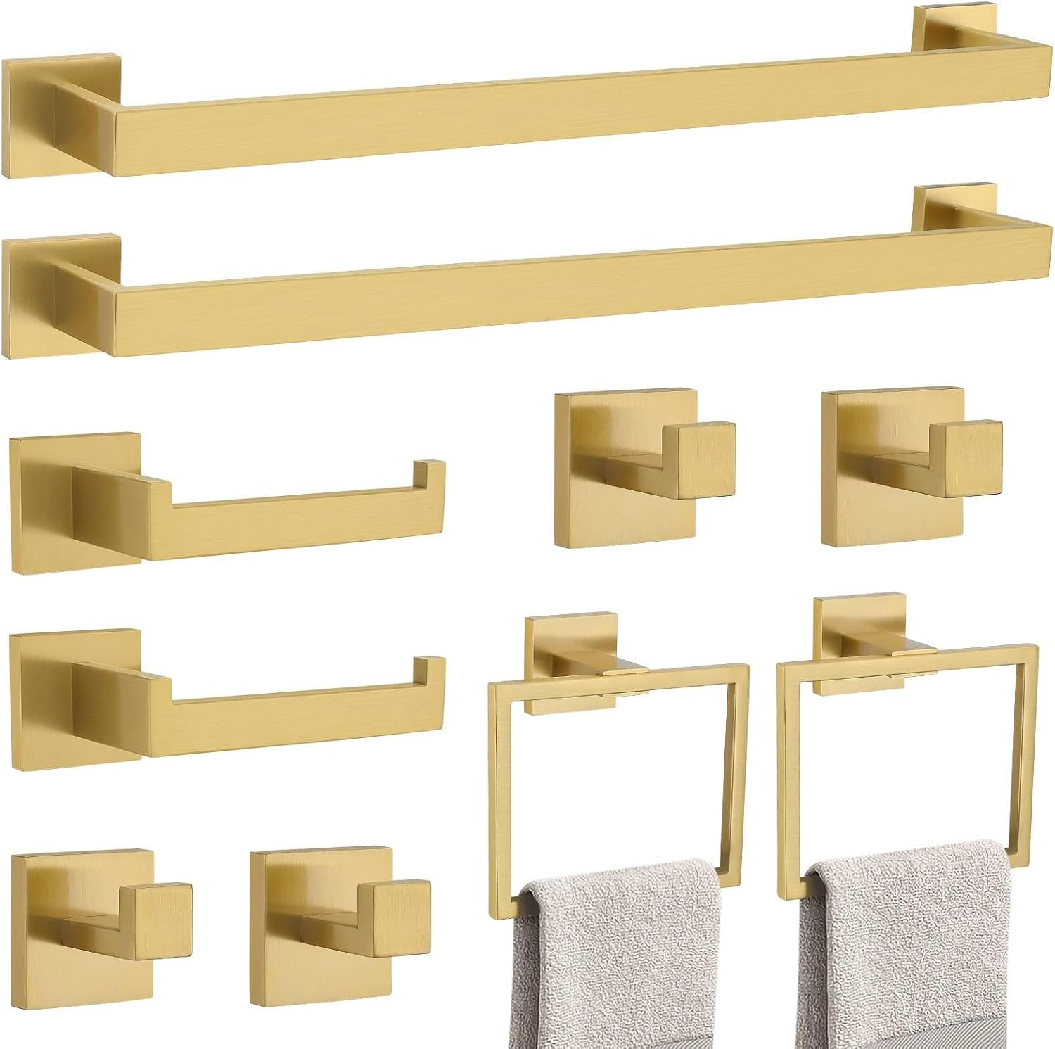 Gold Towel Bar and Ring Accessory Set