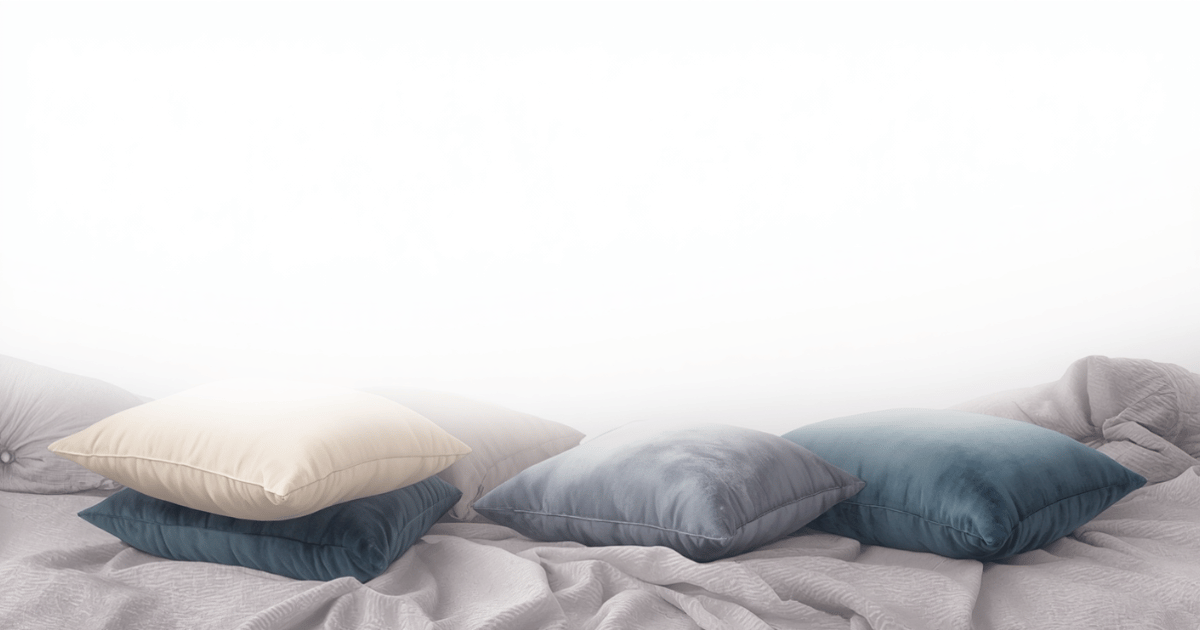 Set of four velvet throw pillows in emerald champagne dusty rose and deep navy arranged in layers on a cream tufted luxury bed